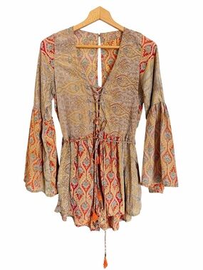 Karma Highway Boho Mixed Print Paisley Medallion Kimono Romper One Size